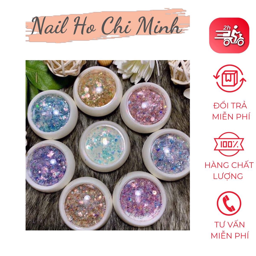 Set nhũ kim tuyến 8 màu trang trí móng đắp ẩn gel 6D