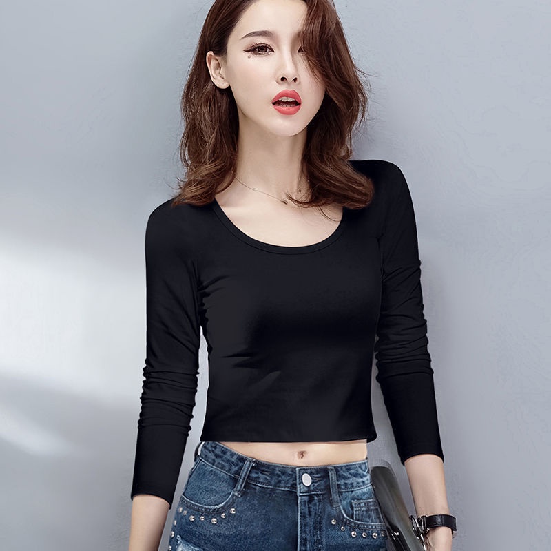 Áo croptop dài tay Nữ 4LOVA cổ tròn giữ nhiệt ấm kiểu ôm body tank top vải len tăm co giãn tốt