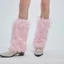 Woke Nữ Lông Thú Giả Giữ Ấm Chân Boot Có Bông Tai Kẹp Gothic Hồng Lông Sang Trọng Quần Legging Giày Còng Tất Dài Dạo Phố