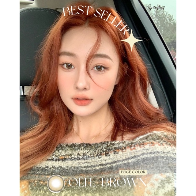Kính áp tròng Beige nâu OLI L-BROWN (Olivia) viền style Hàn 1 tháng | Spring Lens