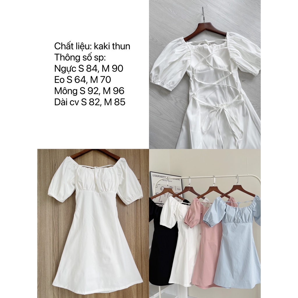 Đầm cổ vuông Gem Boutique tay bồng cột dây đan chéo sau lưng có mút sẵn - Taylor dress