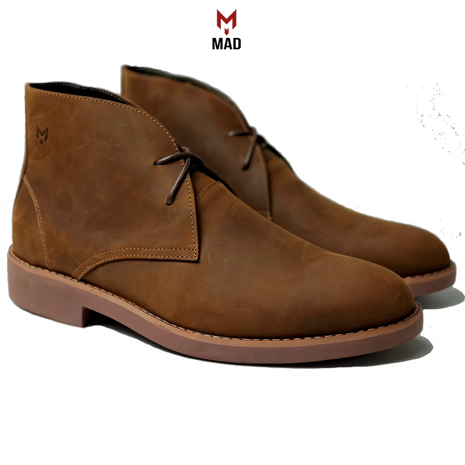 Giày cao cổ nam Chukka Boots MAD Shoes Brown da bò sáp ngựa điên cao cấp phong cách bụi bặm cá tính