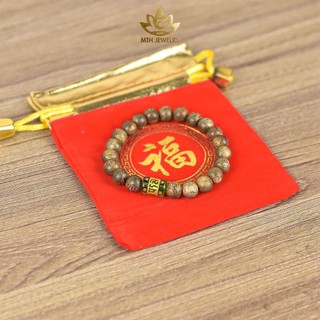 Vòng Tay Trầm Hương Tròn Đơn Đính Đá Trụ Ngọc Omani Trợ Mệnh 6/7/8/10mm - Mộc Trầm Hương MTH
