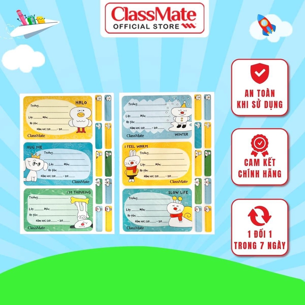 Nhãn Vở Có Keo Dán Sẵn CLASSMATE Halo Chất Liệu Giấy Bóng Nổi Bật, Bám Dính Tốt 15 Cái/Túi CL-NT229