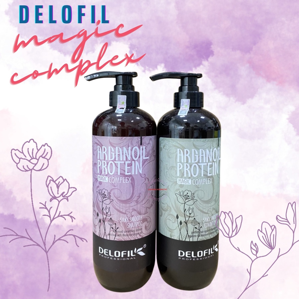 Cặp Dầu Gội Dầu Xả Delofil Arganoil Protein 500ml - 800ml Hỗ trợ giúp sạch gàu, giúp tóc mềm mượt