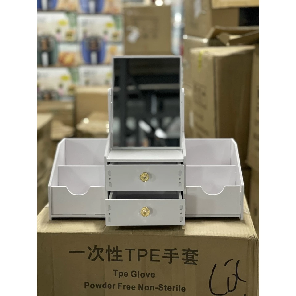 Kệ Tủ Đựng Mỹ Phẩm Mini Kệ Để Đồ Trang Điểm, Đồ Cá Nhân, Có Kèm Gương Tai Mèo Dễ Thương