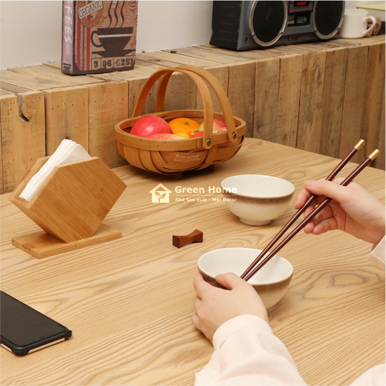Hộp đựng giấy ăn phong cách Nhật Bản, Hộp đựng giấy thiết kế cách điệu bằng gỗ Tre tự nhiên 100%