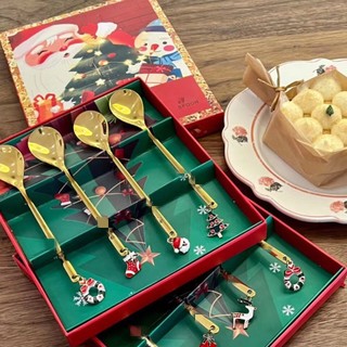 thìa cafe giáng sinh màu vàng,hộp quà tặng giáng sinh hình noen