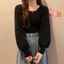 Áo sweater dệt kim tay dài cổ vuông đơn giản thời trang dành cho nữ