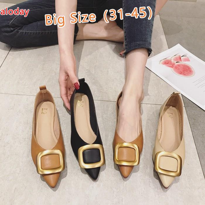 Giày Nữ Size Lớn (31-45)✨Châu Âu Phong Cách Mỹ Xuân Thu Túi Thời Trang Giày Nữ Size Lớn Mũi Nhọn Miệng Nông Giày Đế Bằng Nữ Đen Giày Đế Bằng