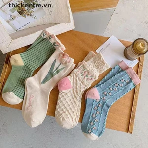 Đôi Tất Chân Cotton Trang Trí Hoa Thời Trang Hàn Quốc Cho Nữ