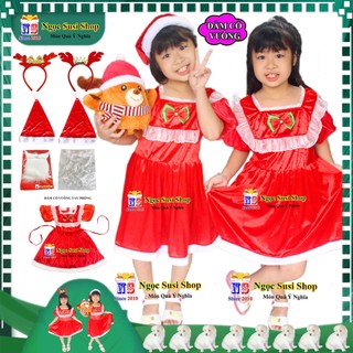 ĐẦM NOEL CHO BÉ GÁI ĐẦM CỔ VUÔNG TAY PHỒNG TỪ 1 - 8 TUỔI VẢI NHUNG CAO CẤP - BỘ ĐẦM GIÁNG SINH NOEL CHO BÉ GÁI