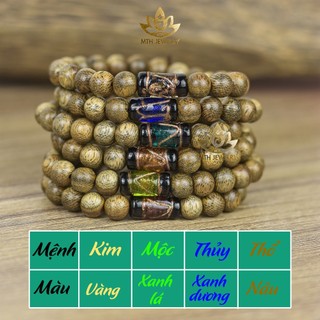 Vòng Tay Trầm Hương Tròn Đơn Trầm Tốc Việt Mix Đá Trúc Ngọc Ngũ Sắc Theo Mệnh - Mộc Trầm Hương MTH