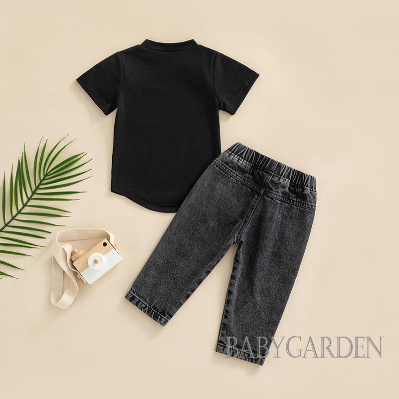 Set Đồ 2 Món Gồm Áo Thun Tay Cộc Cổ Tròn Màu Trơn + Quần Jean Rách Màu Trơn Cho Bé Trai 6 Tháng Tuổi - 3 Tuổi