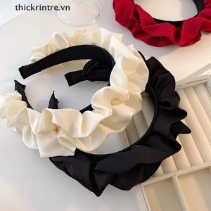 THI Viền Rộng Viền Tóc Hoop Phụ Kiện Tóc Sa Ruched Đầu Xếp Ly Băng Đô Quấn Tóc Màu Trơn Vòng Mềm Màu Nguyên Chất VN