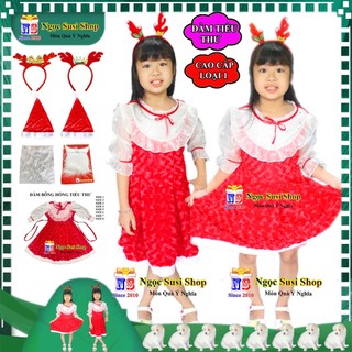 ĐẦM NOEL CHO BÉ GÁI ĐẦM BÔNG HỒNG TIỂU THƯ VẢI NHUNG MỊN CAO CẤP CHO BÉ TỪ 1 - 8 TUỔI - ĐẦM ÔNG GIÀ NOEL CHO BÉ GÁI
