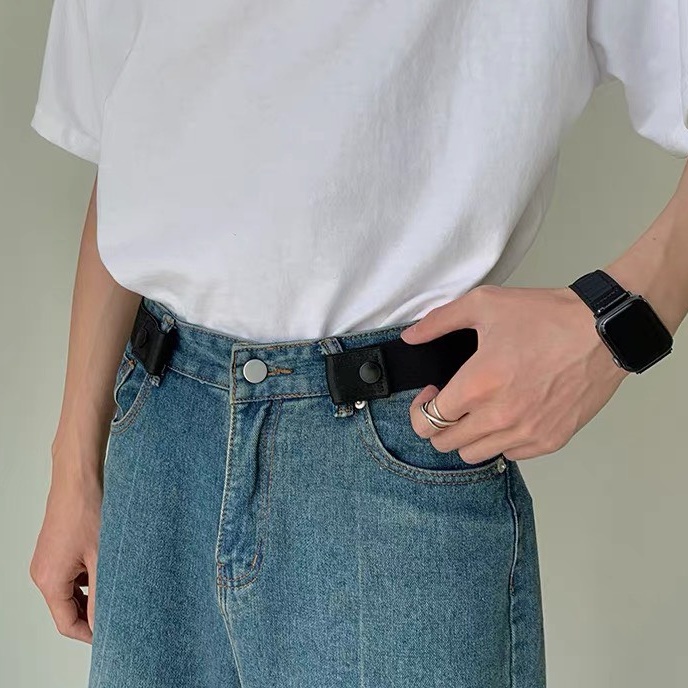 Thắt Lưng Chun Thun Co Giãn Nam Nữ Horizon Cúc Bấm 2 Bên Vải Thun Phối Da Dây Nịt Chun Thun 2 Bên Cài Tiện Lợi Eo Nhỏ