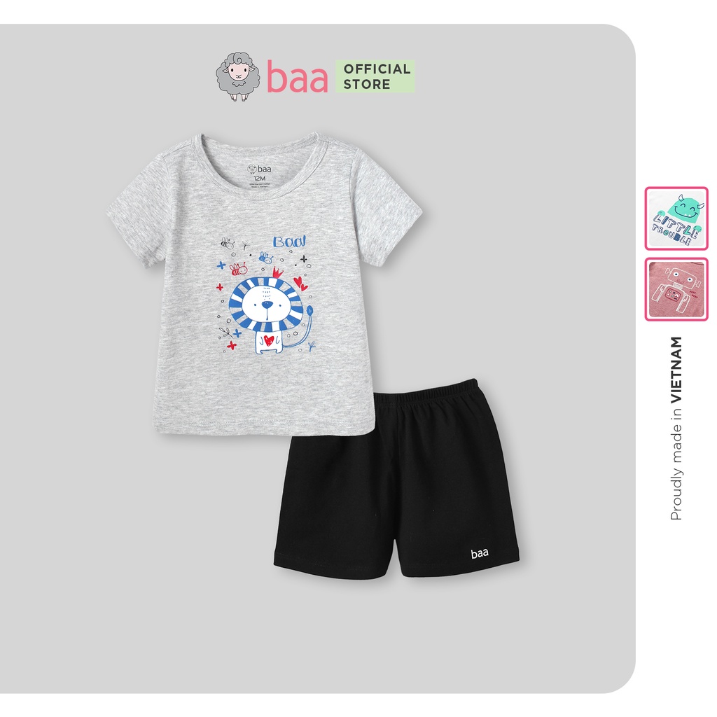 Đồ bộ cho bé trai, bé gái ngắn tay in họa tiết ,set đồ bộ cotton cho bé từ 1-7 tuổi Baa Baby - BT-DB10N