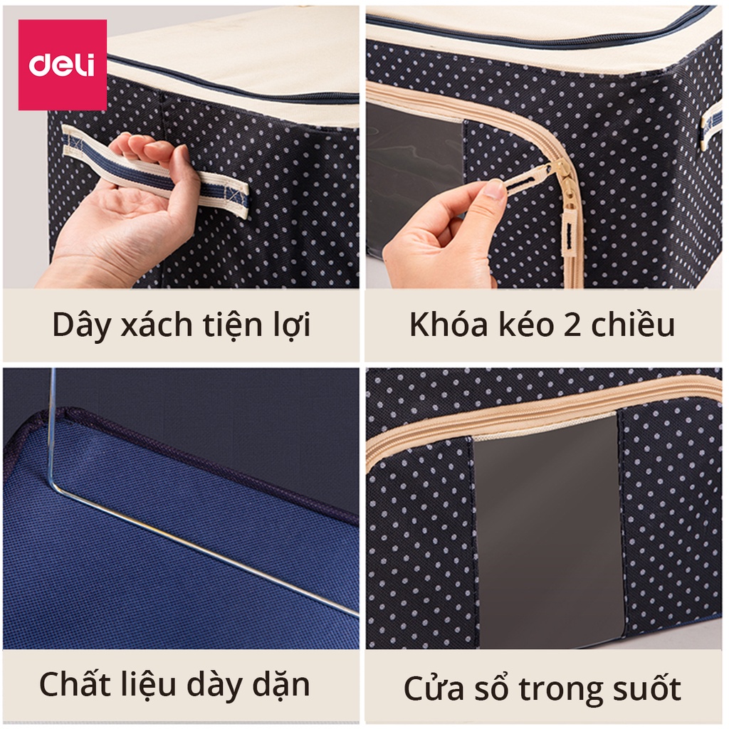 Túi Đựng Quần Áo Khung thép cỡ lớn 66L DELI Vải Oxford Chịu Lực tốt Có Thể Gấp Gọn tiết kiệm không gian Hộp đựng đa năng