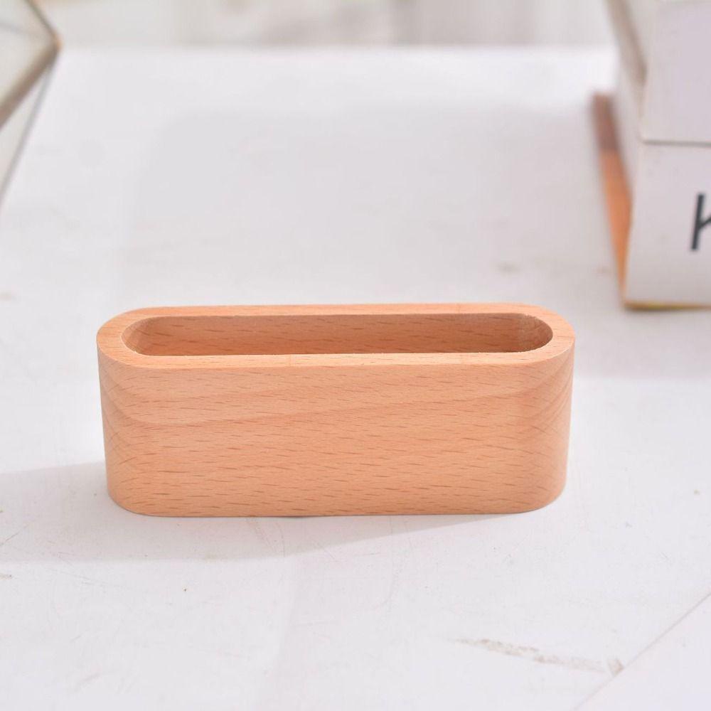DELMER Hộp đựng danh thiếp bằng gỗ Văn phòng phẩm Lưu trữ máy tính để bàn Đồ dùng văn phòng tự nhiên Gỗ sồi Thẻ Stander