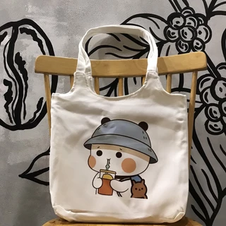 Túi tote, vải canvas 100% poli cao cấp, phong cách thời trang ulzzang, có khoá miệng xịn xò GẤU ĐỘI NÓN XANH ĐI HỌC