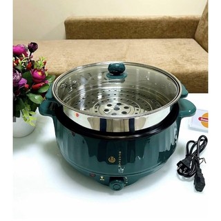 Nồi lẩu điện kèm xửng hấp inox, 28cm có núm xoay 3 nấc nhiệt, công suất 1000W