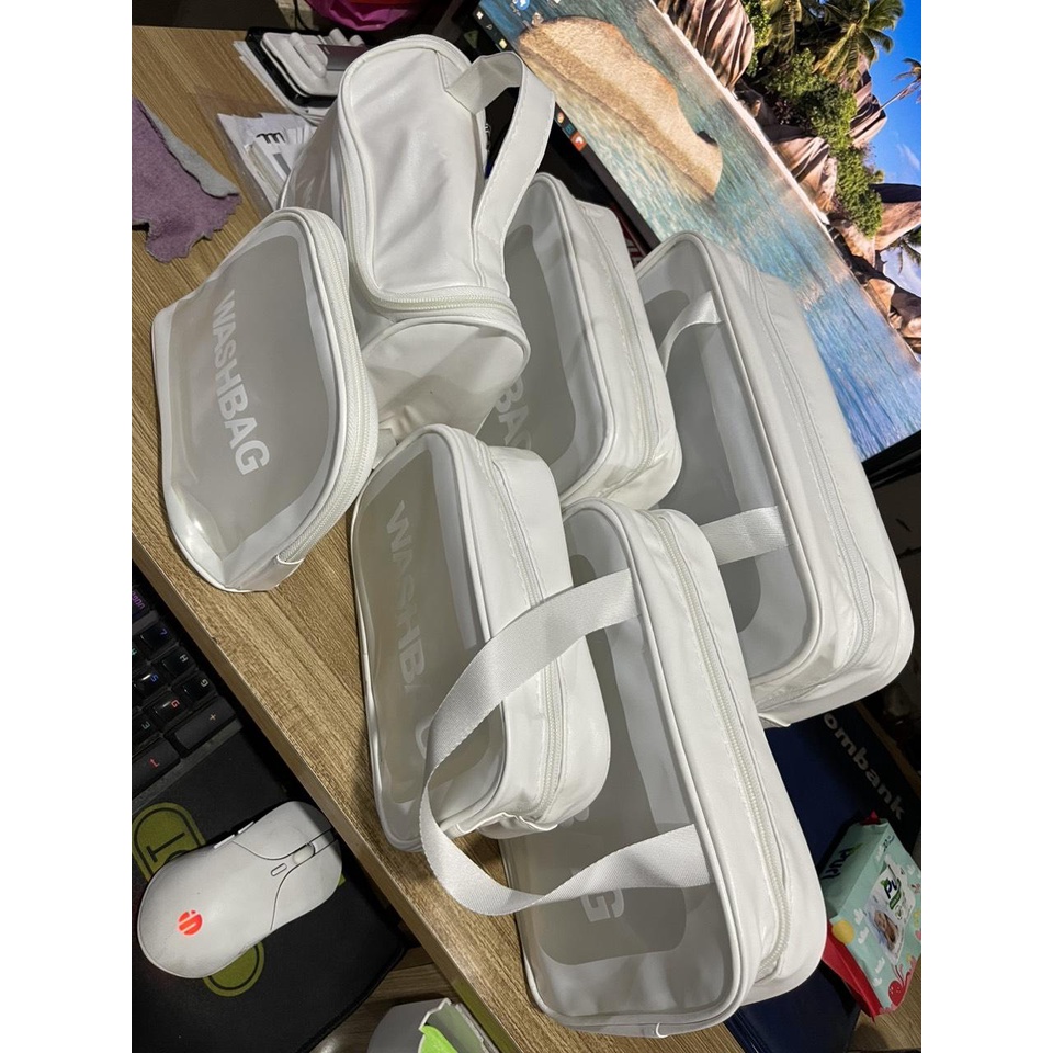 Túi Đựng đồ trang điểm trong suốt washbag Combo 6 nhựa PVC da Pu 3 màu đi bơi đi biển du lịch (HCM)