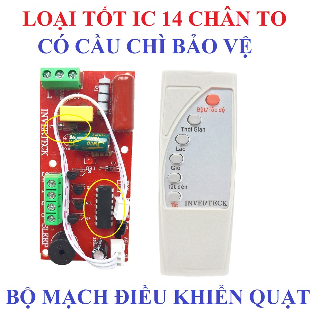 [HÀNG LOẠI TỐT] Mạch quạt điều khiển từ xa INVERTECH loại tốt nhất IC 14 chân to có cầu chì bộ điều khiển quạt từ xa