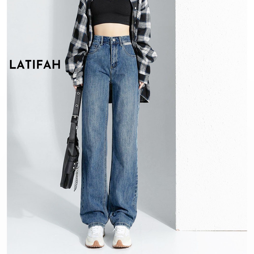 Quần baggy jeans nữ LATIFAH ống rộng đơn giản dài 98cm phong cách năng động trẻ trung QD258 spe