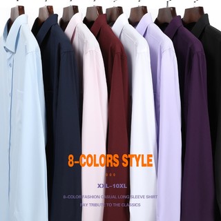 [Plus Size] Nam & Nữ 12XL Lớn 5XL 6XL 7XL 8XL 10XL#Áo Sơ Mi Dài Tay Màu Trơn Phong Cách Doanh Nhân Cổ Điển 39; s