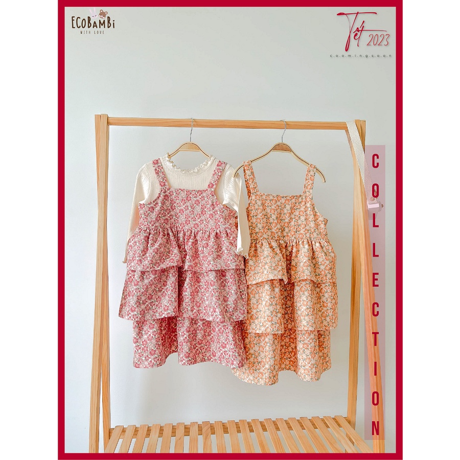 Đầm tầng công chúa 2 dây, thiết kế phong cách vintage cho tiểu công chúa, chất liệu vải nhung tăm Ecobambi
