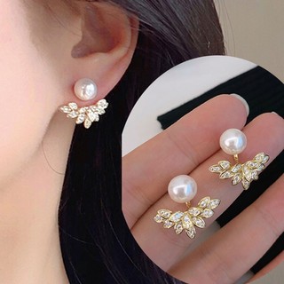 Bông Tai Hai Lớp Hình Cánh Hoa Đính Đá Và Ngọc Trai Phong Cách Thời Trang Mới