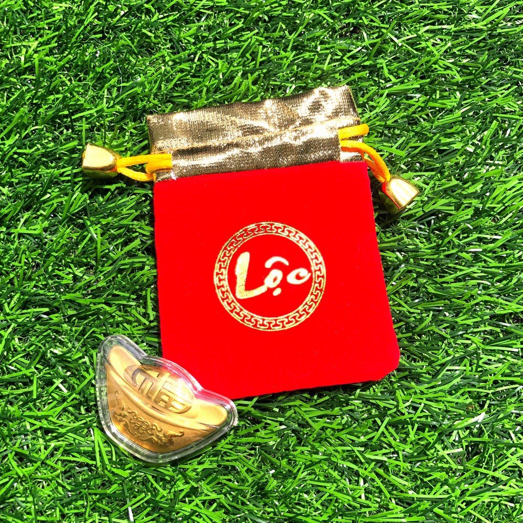 Thỏi vàng, túi gấm LỘC - PHÚC lá Loại 1, phong thuỷ chiêu lộc