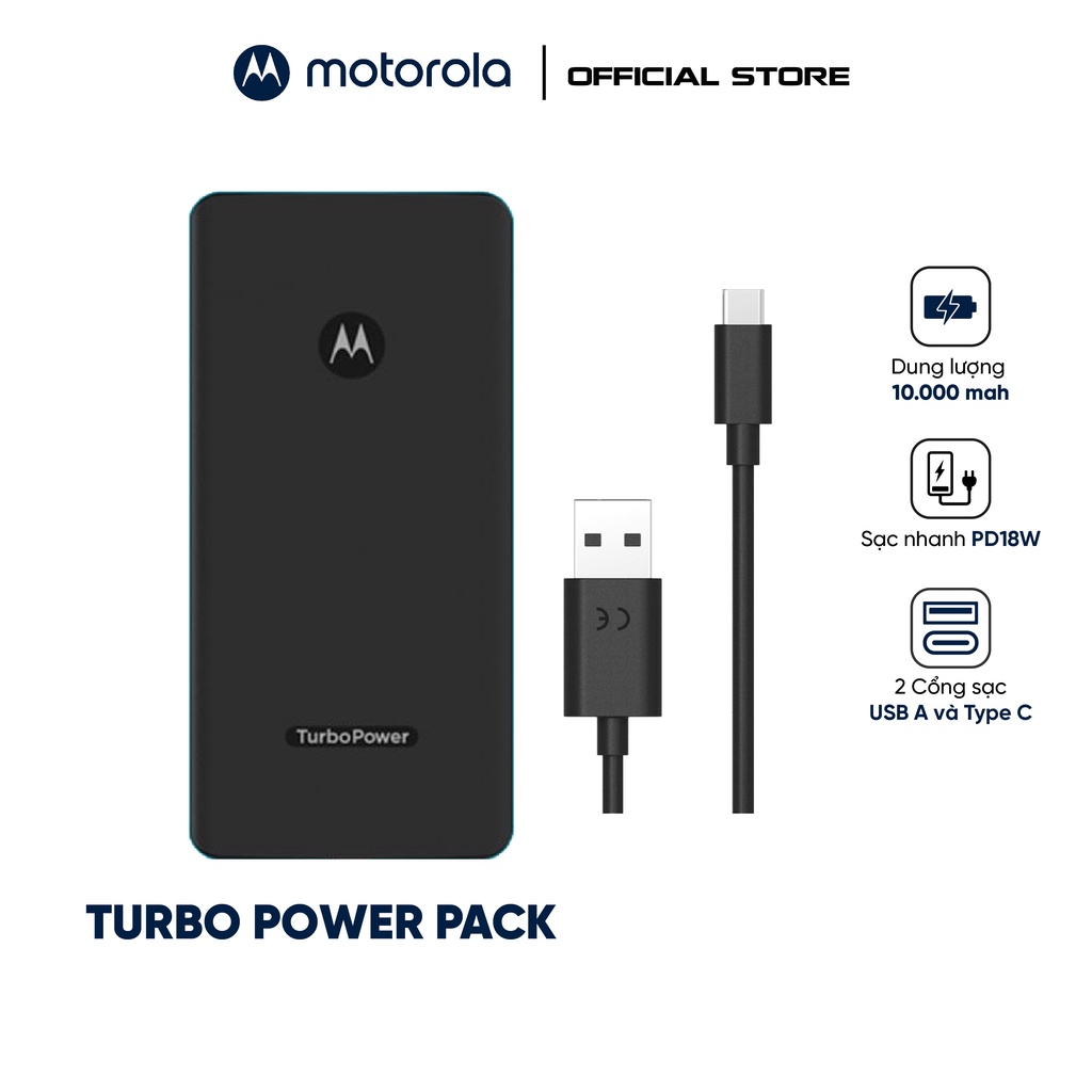 Pin Sạc dự phòng Motorola TurboPower Pack sạc nhanh PD18W -2cổng USBA -TypeC -USBQC3.0 - PD18W - phone, samsung,oppo,...