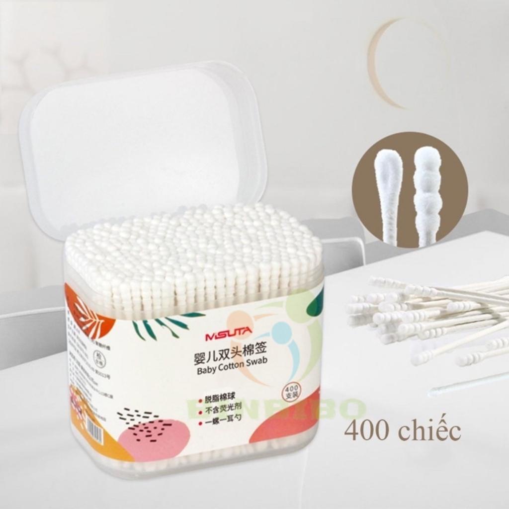 Tăm bông cho bé sơ sinh MISUTA làm từ bông tự nhiên hộp 400 chiếc mẫu mới nhất - Binbibo