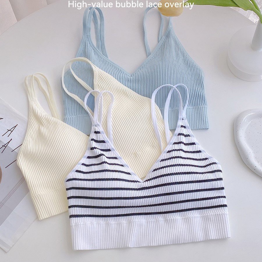 Áo Ngực Dạng Bra Hai Dây Cotton Gân Sọc Co Dãn Thoáng Mát Cổ V Sexy 831