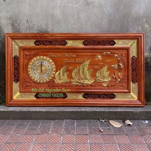 Tranh Đồng hồ treo tường gỗ hương kích thước 67*127cm