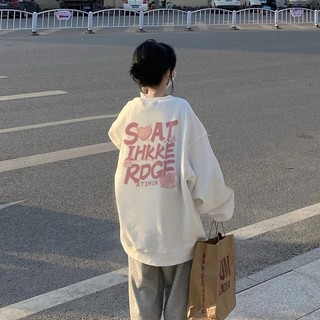Áo Sweater SOAT Nữ Form Rộng Cổ Tròn Màu Trắng In trái tim Chữ Màu Hồng