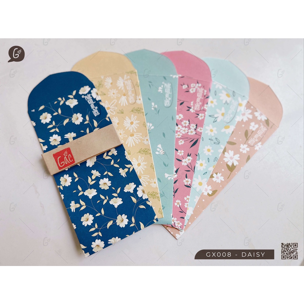 GX008 Bao lì xì Gác xép họa tiết hoa văn vintage chất liệu Kraft nhật nhập khẩu Tết 2025 (Daisy set)