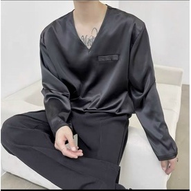 Áo Sơ mi Satin tay dài Cổ V CVC - Giá sỉ Unisex