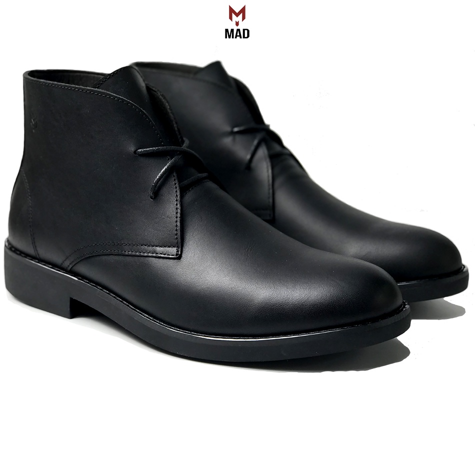 Giày cao cổ nam Mad Chukka Boots Black da bò sáp ngựa điên cao cấp phong cách bụi bặm