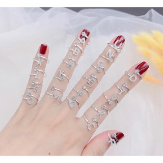 nhẫn chữ cái đính đá , free size , ai đeo cũng vừa đẹp - jena sliver