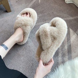 (Sẵn nâu 37) Dép lông quai chéo bản lông đẹp Ulzzang đế cao 5cm