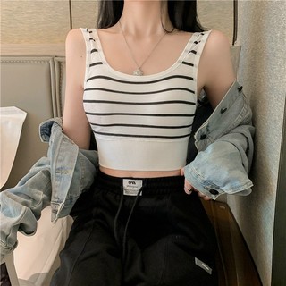 Áo Lót Nữ  Bra Dáng Dài  2 Dây Bản To Kẻ Ngang Trắng Đen Có Mút Ngực R