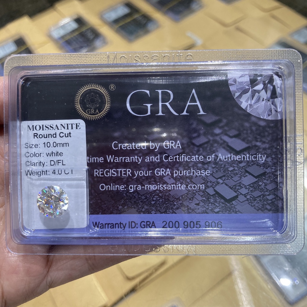 Moissanite tròn 7.0 7.2 mm giấy kiểm định quốc tế, có mã số cạnh đầy đủ, kim cương nhân tạo