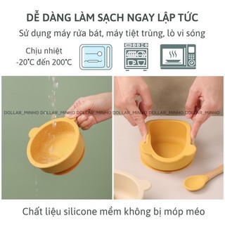 Bát ăn dặm kèm nắp đậy hình gấu có đế hít chống đổ