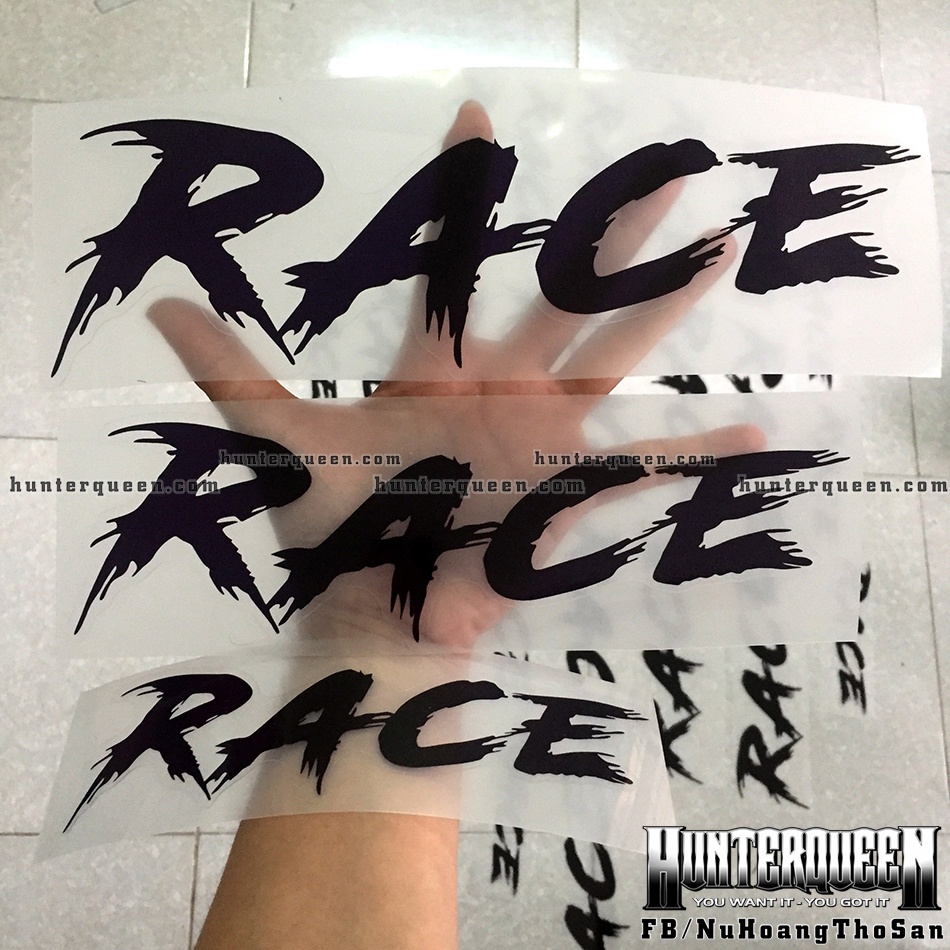 Chữ RACE đen nền trong suốt. Dán xe tay ga cực đẹp, ốp sườn, ốp hông ...