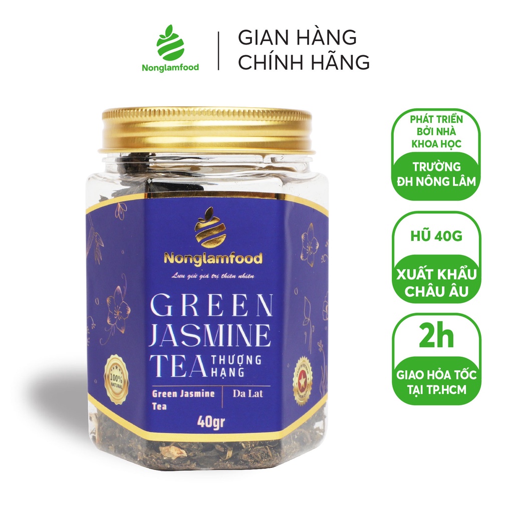 Trà lài - Green Jasmine Tea Nonglamfood hũ 40g | Quà tặng healthy cao cấp cho người thân, bạn bè, đối tác