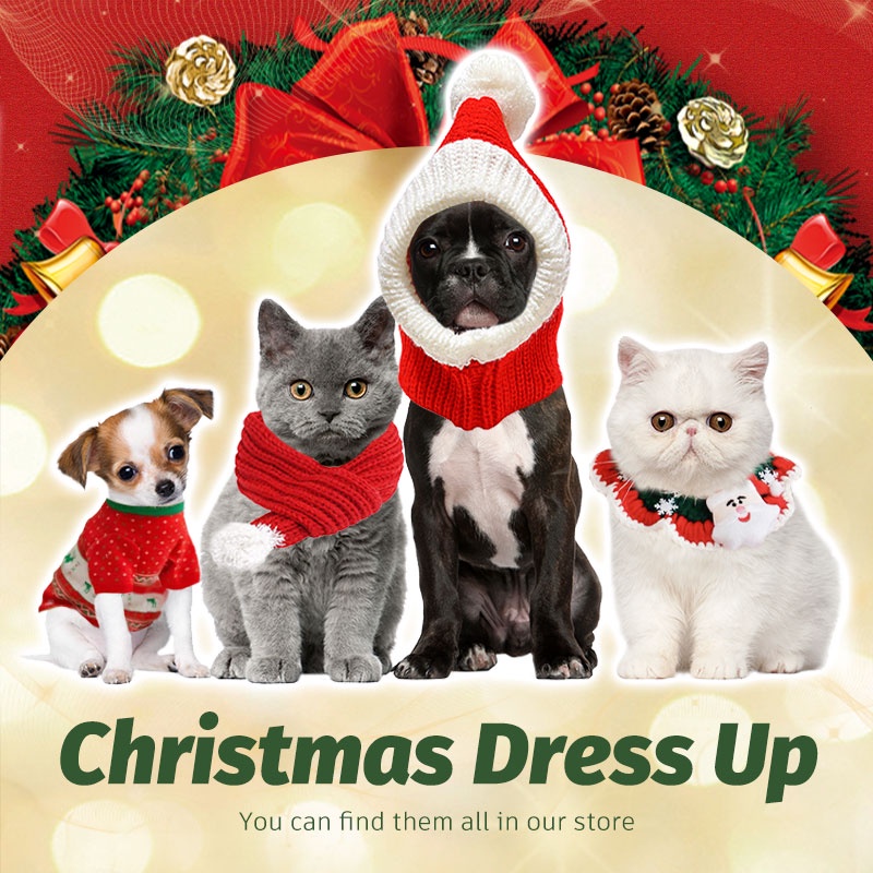 HamshMoc Mềm Cho Thú Cưng Giáng Sinh Mũ Dệt Kim Chó Santa Mũ Thú Cưng Với Pompon Trang Phục Thú Cưng Dễ Thương Ông Già Noel Trang Phục Cho Chó Nhỏ Mèo Con Đồ Dùng Giáng Sinh
