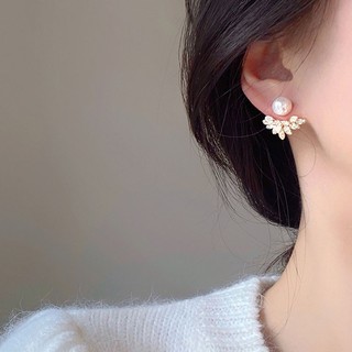 Bông Tai Hai Lớp Hình Cánh Hoa Đính Đá Và Ngọc Trai Phong Cách Thời Trang Mới
